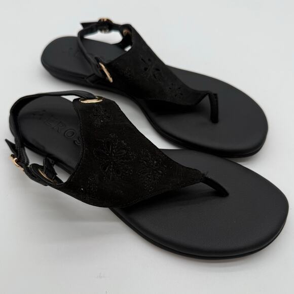 Aerosoles In Conclusion Comfort Casual Black Nubuck Flat Thong Sandals NWOB 7 - Picture 1 of 5